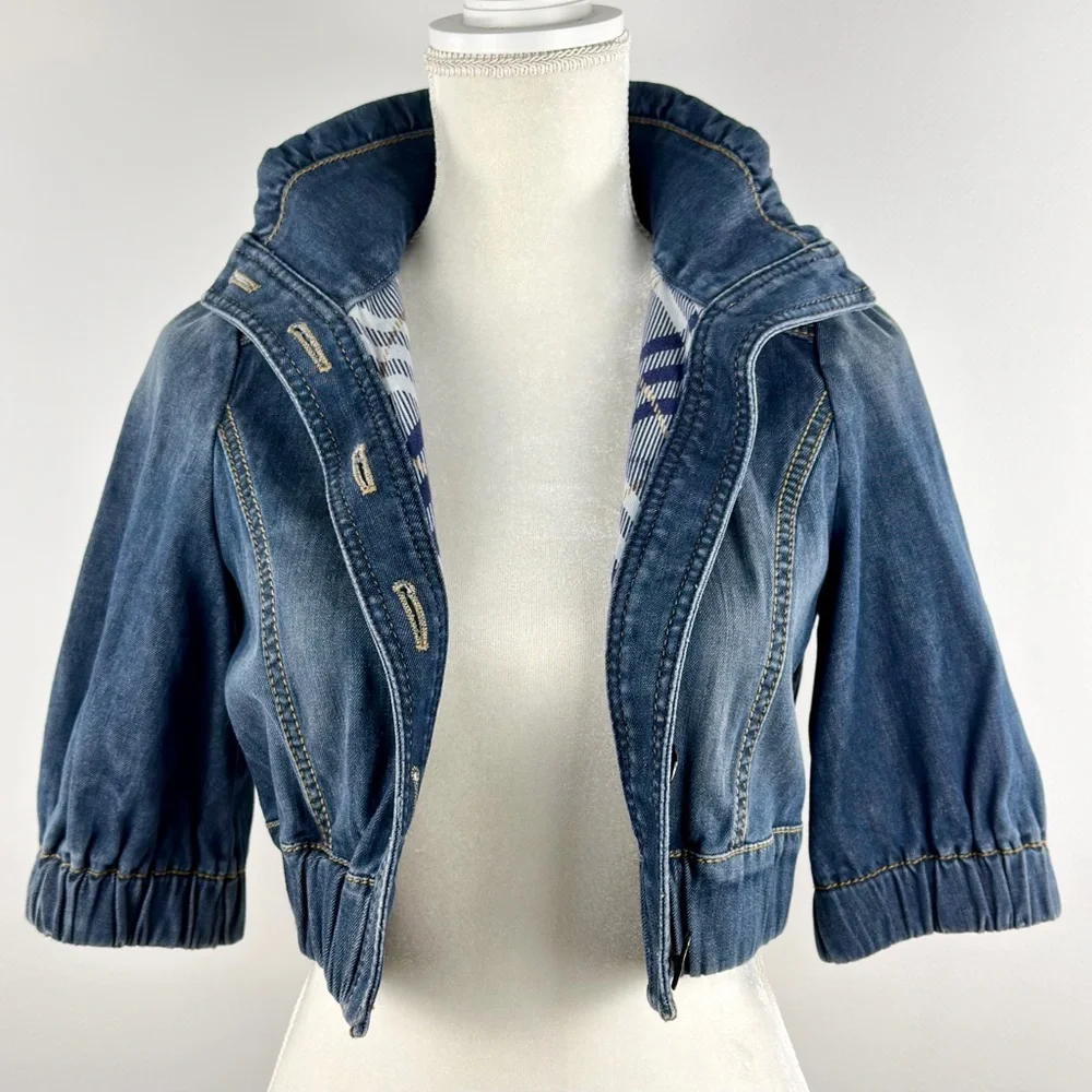 Burberry London Blue Label Women’s Cropped Blue Denim Jacket Size 38 - Picture 6 of 16